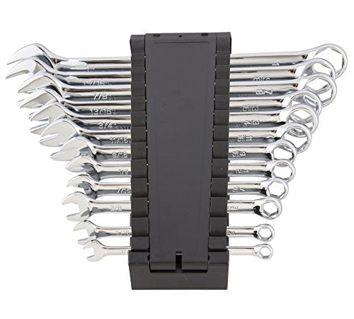 Steelman Pro 12-Piece SAE 6-Point Combination Wrench Set, Chrome Vanadium Alloy Steel, Angled Ends, Storage Rack Included - size: 12-Piece SAE Wrench Set