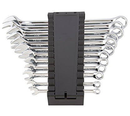Steelman Pro 12-Piece SAE 6-Point Combination Wrench Set, Chrome Vanadium Alloy Steel, Angled Ends, Storage Rack Included - size: 12-Piece SAE Wrench Set