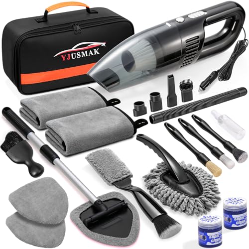21PCS Car Detailing Kit Interior Cleaner - with Handheld Car Vacuum, Windshield Cleaning Tool, Detailing Brushes, Car Cleaning Supplies Kit for Women Men (Black) - color: black