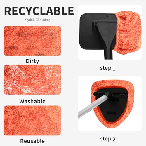 XINDELL 5 Pack Windshield Cleaner Microfiber Pads – Replacement Heads Cover for Xindell Tools. Washable & Reusable 5.7" W Triangle Pads (Red). Fits Window Reach Tool - Handle Not Included - color: Crimson Orange