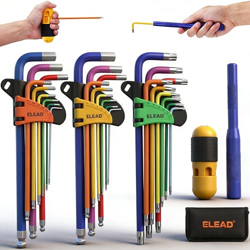 ELEAD 29-Piece Hex & Torx Key Set: Rainbow Colored Allen Wrench Set, SAE(1/16"-3/8") & Metric(1.5mm-10mm) & Torx(T10-T50), Long Arm Ball End, Allen Keys with T-Handle and Extension Bar - style: Long Allen Key Set