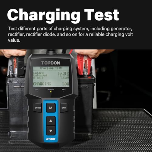 TOPDON BT100 Car Battery Tester 12V Load Tester, 100-2000 CCA Automotive Alternator Tester Digital Auto Battery Analyzer Charging Cranking System Tester for Car Truck Motorcycle ATV SUV Boat Yacht