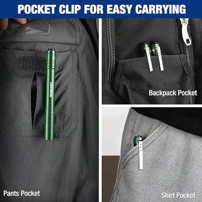 WORKPRO LED Pen Light, Aluminum Pen Flashlights, Pocket Flashlight with Clip for Inspection, Emergency, Everyday, 2AAA Batteries Include, Green(4-Pack) - color: Green