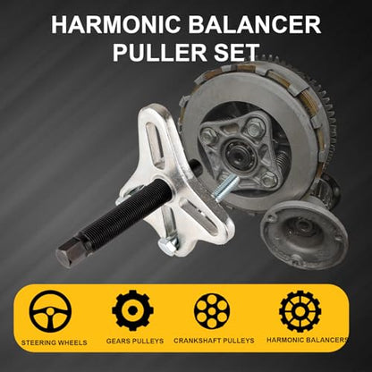 46PCS Harmonic Balancer Puller Set, Automotive Power Steering Wheel Pulley Puller Installer Tool Kit, Crankshaft Flywheel Puller Removal Tool Set Works with Most Cars, Pickups, and SUVs