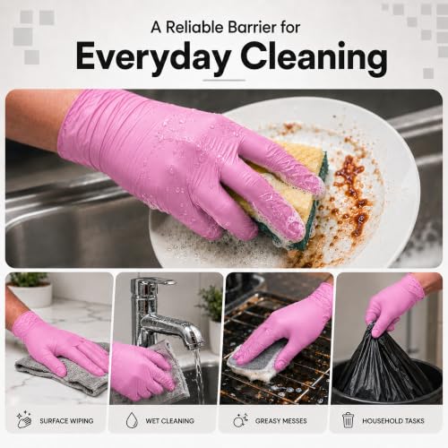 ForPro Disposable Nitrile Gloves, Chemical Resistant, Powder-Free, Latex-Free, Non-Sterile, Food Safe, 4 Mil - color: Pink, size: Large (Pack of 100)