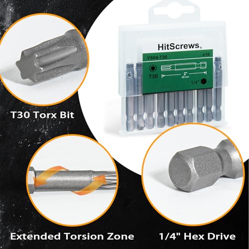 2 Inch Magnetic T30 Torx Bits, S2 Steel Star Screwdriver Bits, 1/4" Hex Shank, CNC Precision Tips, 10-Pack in Slide-Out Storage Case, Drill/Impact Driver Compatible - size: T30