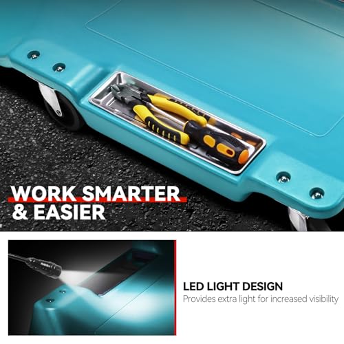 Auto Dynasty 40 Inches Mechanic Creeper, Automotive Garage Repair Low Profile Under Car Rolling Creeper with LED Light and Padded Headrest, Plastic, Sky Blue - color: Sky Blue, size: 40" L (w/LED Light)