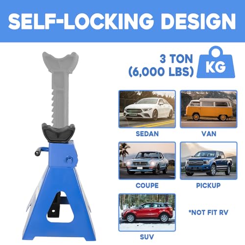 3 Ton (6,000 LBs) Automotive Jack Stands,Heavy Duty Steel Car Lifting Stand for Garages,Repair Shops,Adjustable Height 11.4"-16.8",1 Pair | for Garages,Repair Shops,Adjustable Height 11.4"-16.8" - size: 3 Ton