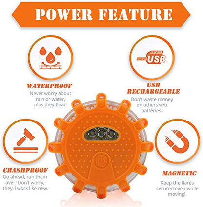Ecoangel USB Rechargeable LED Road Flares Emergency Lights-Roadside Warning Car Safety Beacon Flashing Disc Flare Kit with Magnetic Base for Vehicles & Boat | 3 Beacon Disc Pack - color: 3