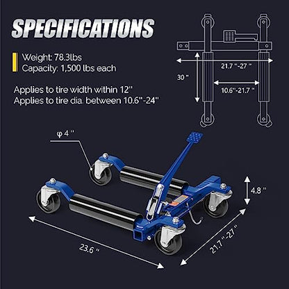 TUFFIOM Car Wheel Dolly Jack Set of 2, Mechanical 1500-lbs Car Skates, 12'' Wheel Vehicle Positioning Jack, Heavy Duty Rollers with Ratcheting Foot Pedal for Tire Auto Repair Moving, Blue - color: Blue, Set of 2