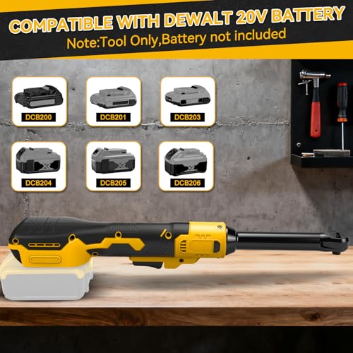 3/8" Cordless Ratchet Wrench for Dewalt 20V Battery, 60 Ft-lbs(81 N.m) Electric Ratchet Set with Extended Head, Variable Speed, 3/8" to 1/4" Adapter, LED Light, 8 Socket Set (No Battery)