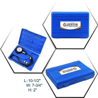 JIFETOR Oil Pressure Tester Kit, Professional Engine Diagnostic Test, 100PSI Pressure Gauge Tool with Hose Adapter for Truck Car ATV - color: Blue Case