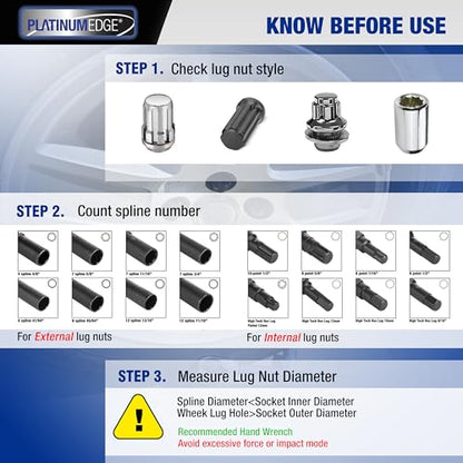 PlatinumEdge Lug Nut Key Set, 16 Pieces SAE & Metric Wheel Lock Removal Tool Kit, Cr-Mo Steel