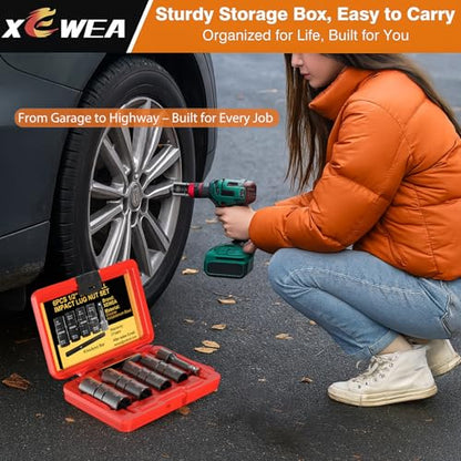 XEWEA 1/2 Inch Drive 21mm x 22mm Thin Wall Impact Flip Socket, Lug Nut Impact Socket Set Double Ended Thin Wall Nut Sockets CR-MO Twist Removal Tool for Stripped Rusted Bolts - size: 21 mm x 22 mm