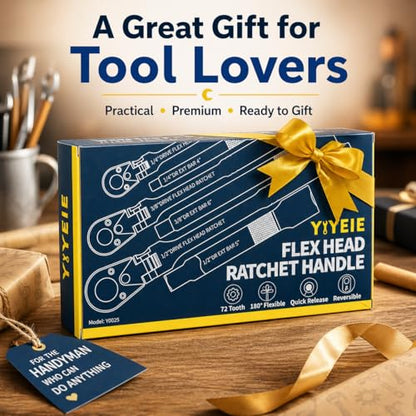 YIYEIE 6-Piece Flex Head Ratchet Set, 1/4", 3/8", 1/2" Drive, Swivel Head Ratchet Wrench with Extension Bar, 72 Tooth, 180° Adjustable, Quick-Release, Flexible Ratchet Handle with EVA Foam - size: 1/4", 3/8", 1/2" Drive, style: 6pcs Flex Head Ratchet Set