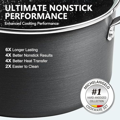 MICHELANGELO 3 Quart Saucepan with Lid, Hard Anodized Nonstick Sauce Pan with Strainer Lid & Pour Spouts for Easy Pour, Granite Derived Coating Sauce Pan for Cooking, Small Pot - 3 Qt Saucepan - size: 3 Quarts