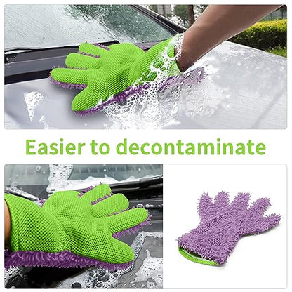 BokWin 2-Pack Car Wash Mitt, Purple | Scratch Free, 5-Finger Microfiber, Chenille Washing Sponge, Interior & Exterior Cleaning, Wheel & Tight Spot Cleaning - color: Purple