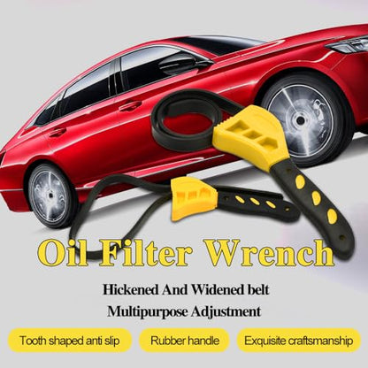 2PCS Oil Filter Wrench Set, Car Rubber Strap Wrenches, Adjustable Rubber Strap Wrench, 6in+ 8in Multifunctional Belt Wrench Fit for Mechanics Plumbers