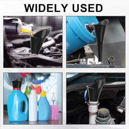 2PCS Oil Funnel,Oil Change Funnels, Universal Fuel Funnel with Long Neck, Multi-Function Engine Oil Funnel for Filling Oils Gas Lubricants Water Diesel and Fluids (Black)