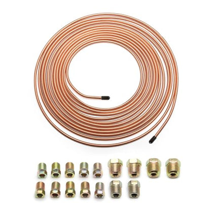 25Ft of 3/16 Brake Line Kit - Includes 16 Inverted Flare Brake Line Fittings - Zinc Plated Copper Brake Line Tubing - Universal Copper Coil Brake Line Repair Kit for Car,Home,Industrial (Gold) - color: Gold