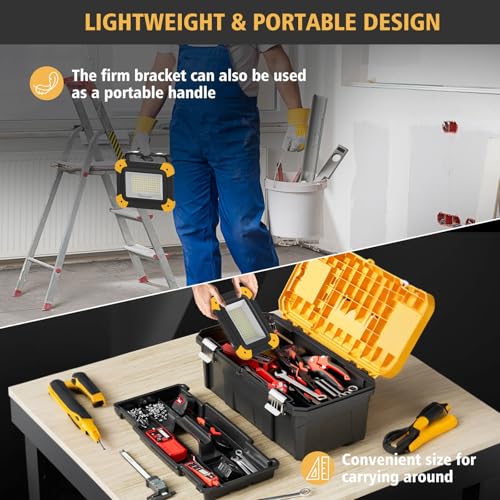 AUMIO Rechargeable Magnetic LED Work Light, 40W Flood Light with 5 Modes | Dual Magnetic Bases | 180° Adjustable Stand | Wide Flood Beam | Hands-Free Lighting | Portable Design | Car Repair & Garage - color: Magnetic 1-Pack