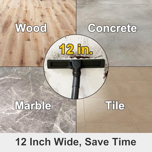 Hardwood Brush Vacuum Attachment for 1 1/4" 2 1/2" Shopvac Wet Dry Vacs, Horsehair Bristles Parquet Nozzle, 12" Shop Vac Floorhead Accessory (1.25" Hard Floor Head & 2.5" Vac Hose Adapter)