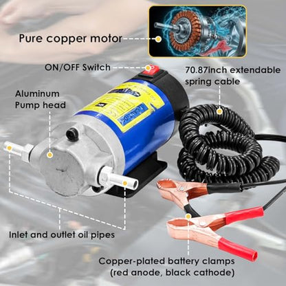 Oil Pump 12V 100W, Oil Extractor Pump for Engine Oil Change, Electric Fluid Transfer Pump, Self-Priming Oil Transfer Pump for Car Boat Motorcycle Mower RV