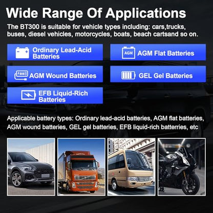Car Battery Tester, Topdiag BT300 12V Automotive Alternator Tester, 20-2000 CCA Battery Load Tester for Cranking & Charging System, Analyzer for Car/Truck/Motorcycle/Boat