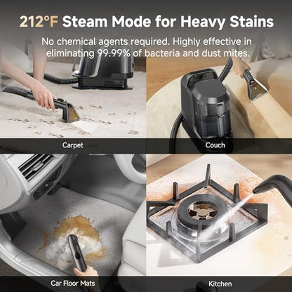 Uwant Carpet Cleaner Machine with Steam&Hot&Cold Water System 18Kpa Powerful Suction Upholstery Cleaner Machine with Pet Pro Cleaner for Pets, Carpet Steam Cleaner Set of 1 - color: Black-Americano
