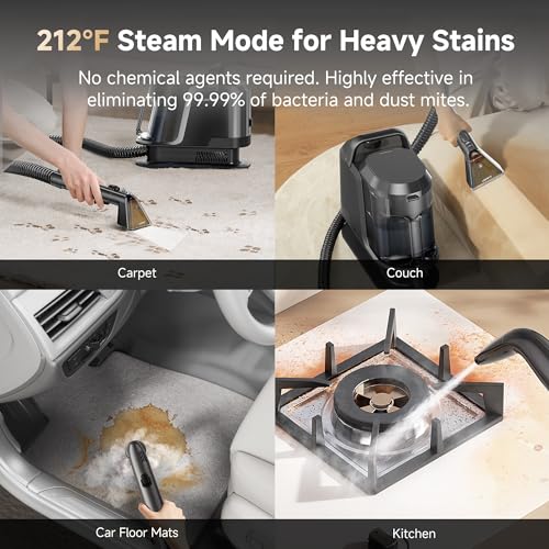 Uwant Carpet Cleaner Machine with Steam&Hot&Cold Water System 18Kpa Powerful Suction Upholstery Cleaner Machine with Pet Pro Cleaner for Pets, Carpet Steam Cleaner Set of 1