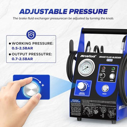Mrcartool F109 Automatic Brake Bleeder Kit 0.7~2.5 Bar Electric Brake Fluid Bleeder Machine, One Person Operation Pneumatic Vacuum Brake Pressure Bleeder Pump with 3 Master Cylinder Adapters - size: F109 Auto Device