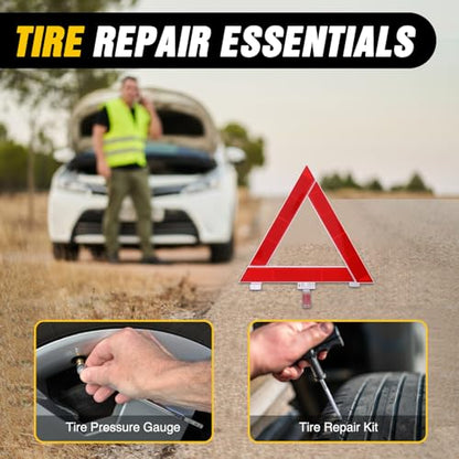 Nilight Car Emergency Kit with Jumper Cable, First Aid Kit Safety Assistance Tools for Travel Camping Outdoor Cars Truck SUV RV, Roadside Essentials with Flash Light - color: Essential Kit+Tire Repair Fuse kit