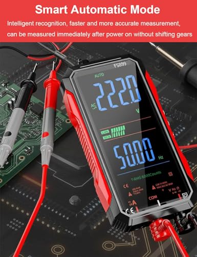 Rechargeable Digital Multimeter 6000 Counts True RMS Smart Tester with 5-Inch Screen, Auto-Range, NCV Detection, Capacitance & Temperature for Home Automotive Industrial Electrical Repairs (Red)