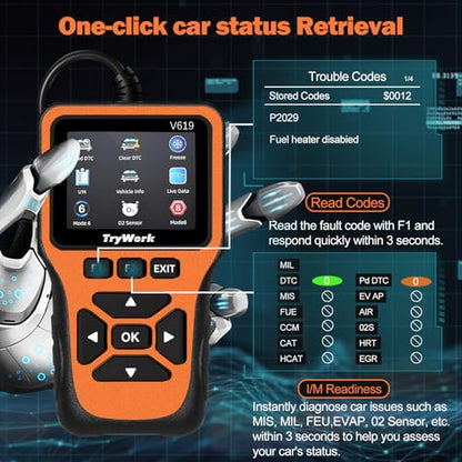 OBD2 Scanner Diagnostic Tool, Check Engine Code Reader with 35901 DTC Lookup, Mode 6 & 8, I/M Readiness for All OBDII Cars Since 1996 (Yellow) - color: Yellow