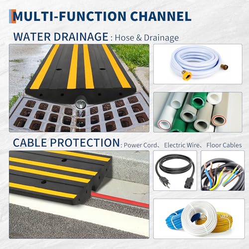 2 Pack 48" Commercial-Grade Rubber Driveway Ramps with Drainage Channels, Low-Profile Curb & Gutter Ramps for Vehicles, Wheelchairs & Carts, All-Weather Garage & Driveway Accessibility Solution