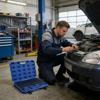 67-Piece 3/8" Drive Socket and Ratchet Wrench Set with Universal Joints, Extension Bars & Quick Connector, Impact Socket Set in Portable Case – Compact High-Precision Kit for Automotive, Machinery - size: 3/8" Drive – Compact Precision Set