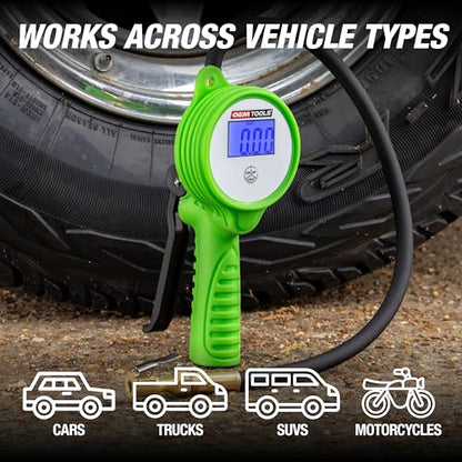 OEMTOOLS 24412 Digital Tire Inflator with Tire Pressure Gauge, Digital LCD Display, 0 to 175 PSI Air Pressure Gauge for Tires with 21” Hose and Clip-On Air Chuck | 0-175 PSI Measuring Range, 21” Hose and Clip-On Air Chuck, Oil Resistant Anti-Shock Rubber
