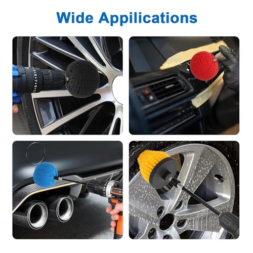 Linkstyle 5PCS Drill Polishing Ball Set, Car Wheel Polisher Sponge Pad Kit with Long Extension Pole & Cleaning Brush, Buffing Ball for 1/4" Hex Drill, Car Rim and Metal Surface Polishing Tool - style: Ball_5PCS