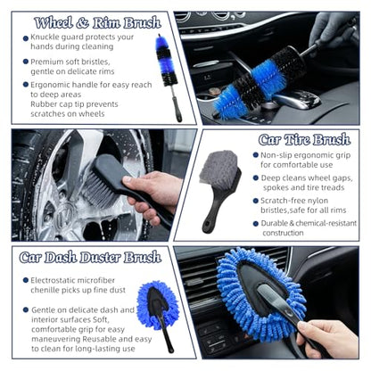 37Pcs Car Detailing Kit, Car Detailing Brush Set, Car Wash Cleaning Kit, Car Detailing Brushes, Professional Car Care Kit for Interior Exterior Wheels, (Drill is NOT Included)
