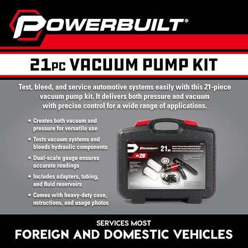 Powerbuilt Vacuum Pump Set with Hoses, Repair Components and Hydraulic Systems, Hoses, Reservoir and Adaptors, Bleed Air and Siphon Car Fluids 648774