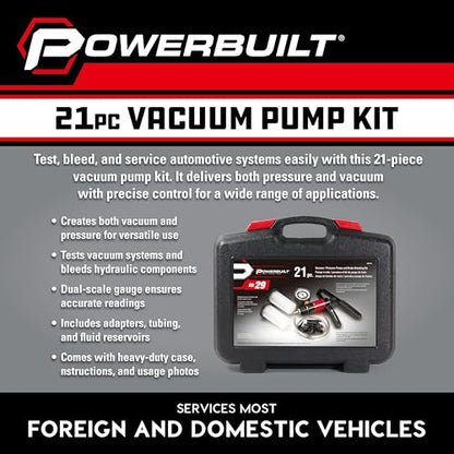 Powerbuilt Vacuum Pump Set with Hoses, Repair Components and Hydraulic Systems, Hoses, Reservoir and Adaptors, Bleed Air and Siphon Car Fluids 648774