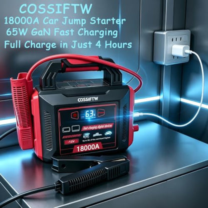 Heavy Duty Trucks 18000A 12V Car Jump Starter Portable Power Bank with PD 60W Two-Way Fast-Charging, Battery Booster Pack for Truck, Diesel, RV, SUV, and All Gas Engines