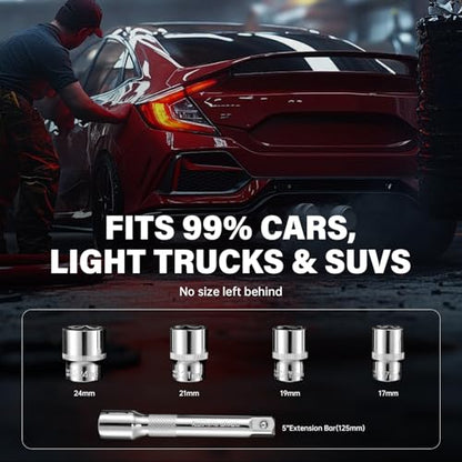 6-Piece 1-1/2" Drive Click Torque Wrench Set, 40-210Nm (±3% Accuracy), Master Torque Wrench Kit, Includes CR-V Sockets (17/19/21/24mm) & 5" Extension Bar, 72-Tooth Ratchet - size: 6pcs 1/2"