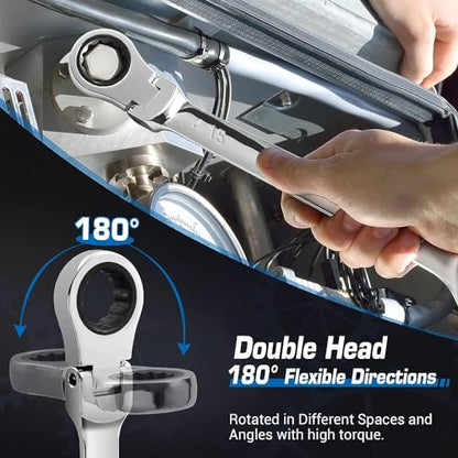 DISEN 12-13mm Extra Long Flex Head Ratcheting Wrench set, Double Box End Long Reach Ratchet Wrench, CRV Steel, Metric - style: Single Pack
