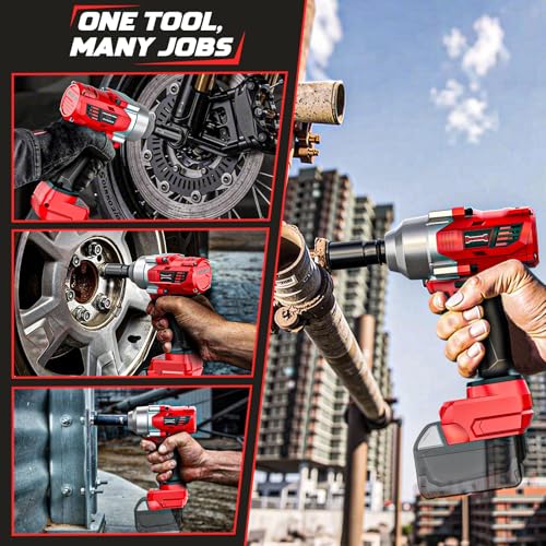 DIYtoolifz Cordless Impact Wrench 1/2" Compatible with Milwaukee 18v Battery, 750 Ft-lbs High Torque Impact Driver with 6Pcs Sockets & Storage Case, Impact Gun with 4-Speed & LED Light(Bare Tool)