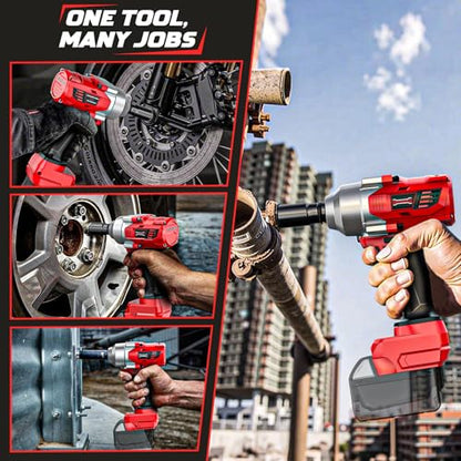 DIYtoolifz Cordless Impact Wrench 1/2" Compatible with Milwaukee 18v Battery, 750 Ft-lbs High Torque Impact Driver with 6Pcs Sockets & Storage Case, Impact Gun with 4-Speed & LED Light(Bare Tool)