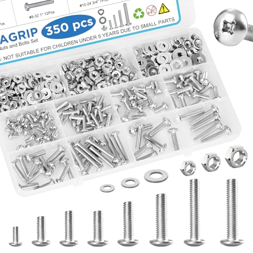 350PCS Machine Screws Assortment Kit, #6-32#8-32#10-24 Phillips Head Nuts and Bolts Assorted Set with Storage Case, Bolts Nuts and Flat Washers Kit - size: 350PCS-#6 #8 #10