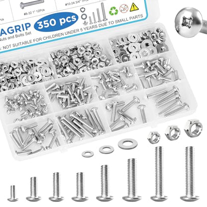 350PCS Machine Screws Assortment Kit, #6-32#8-32#10-24 Phillips Head Nuts and Bolts Assorted Set with Storage Case, Bolts Nuts and Flat Washers Kit - size: 350PCS-#6 #8 #10