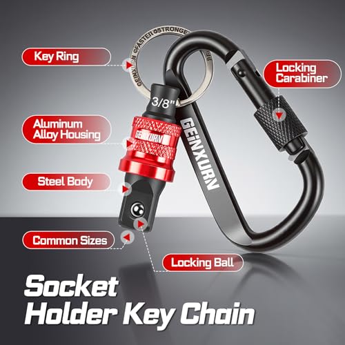 Geinxurn 3Pcs Socket Holder Keychain, 1/4"3/8"1/2" Drive Quick Release & Quick Change Socket Set Organizer for Socket Adapter Square Drive for Lineman, Electricians, Construction Crews Outdoor Work - style: B01K003