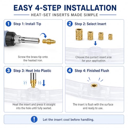 255PCS M4 Heat Set Insert Kit for 3D Printing, 60W Digital Soldering Iron with Adjustable 200-500°C Temperature, Brass Threaded Inserts, Bolts, Nuts, M4 Insert Tips for Plastic & 3D Printed Parts